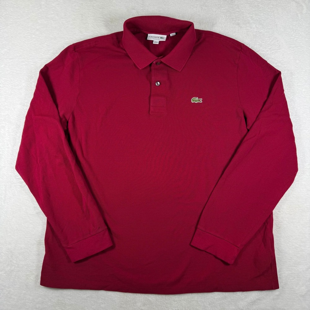 Lacoste Mens Classic Fit Long Sleeve Polo Shirt Red Cotton Pique XL FR 6